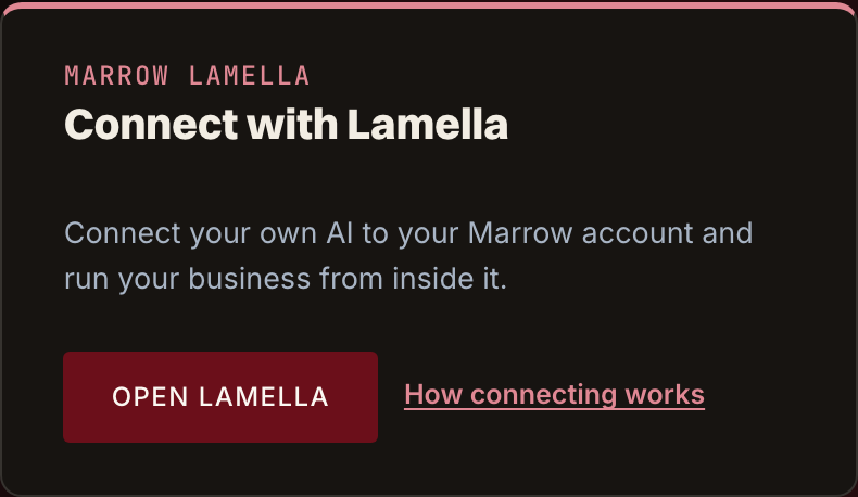 The Connect Claude card in the Marrow coach dashboard, with a button that opens the connection and a link explaining how connecting works.